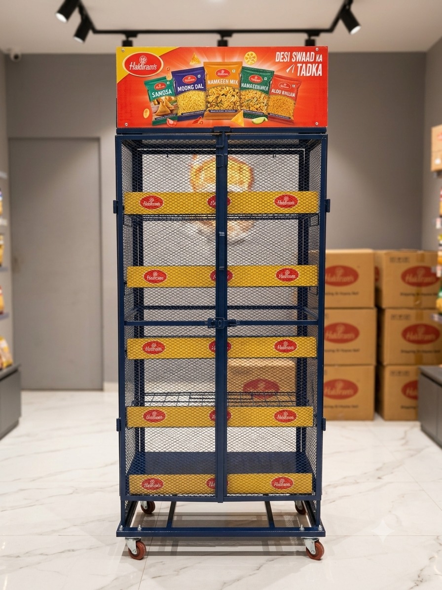 Orange wire basket rack